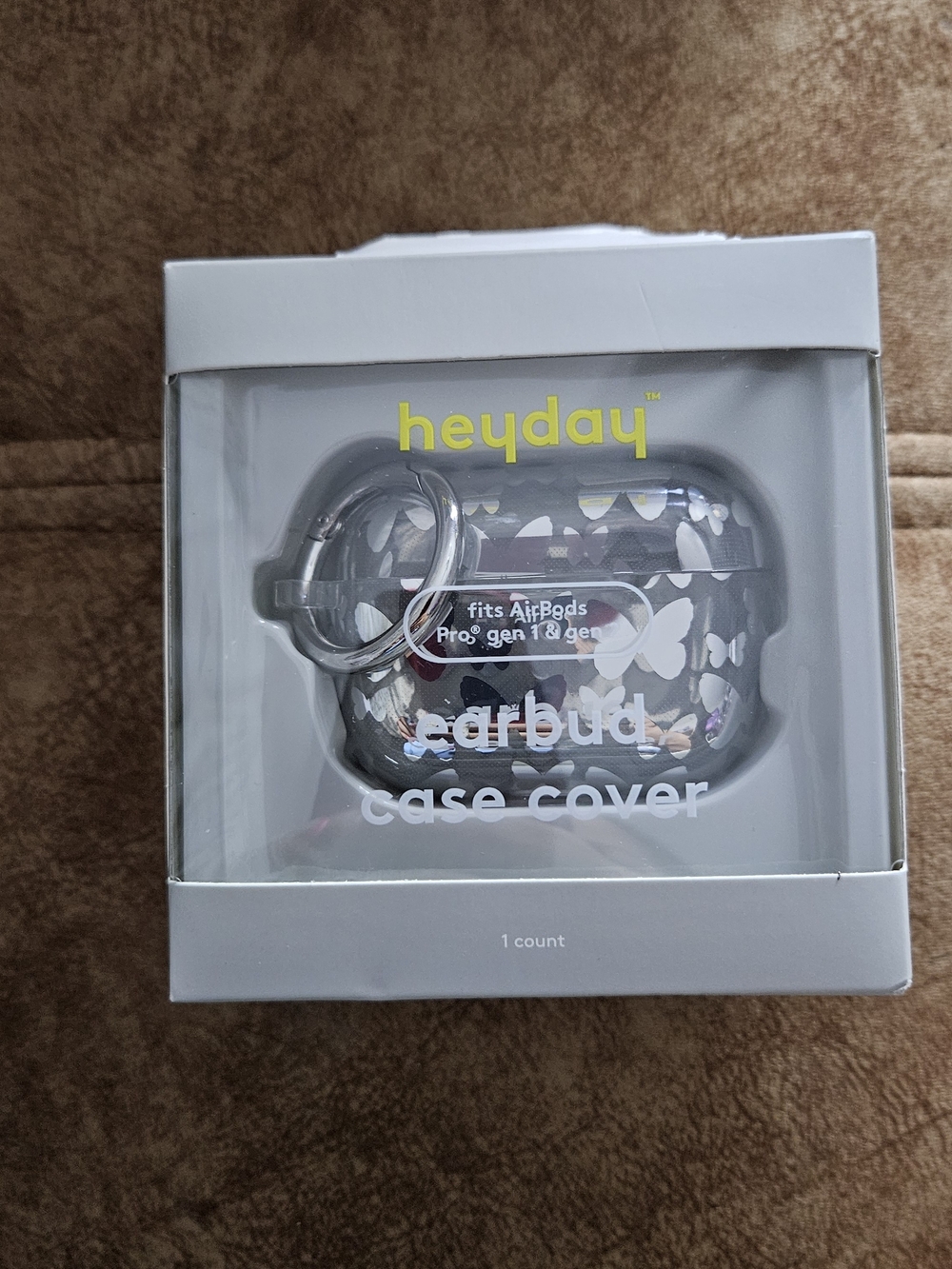heyday Gray Floral Pattern Earbud Case Cover with Keyring